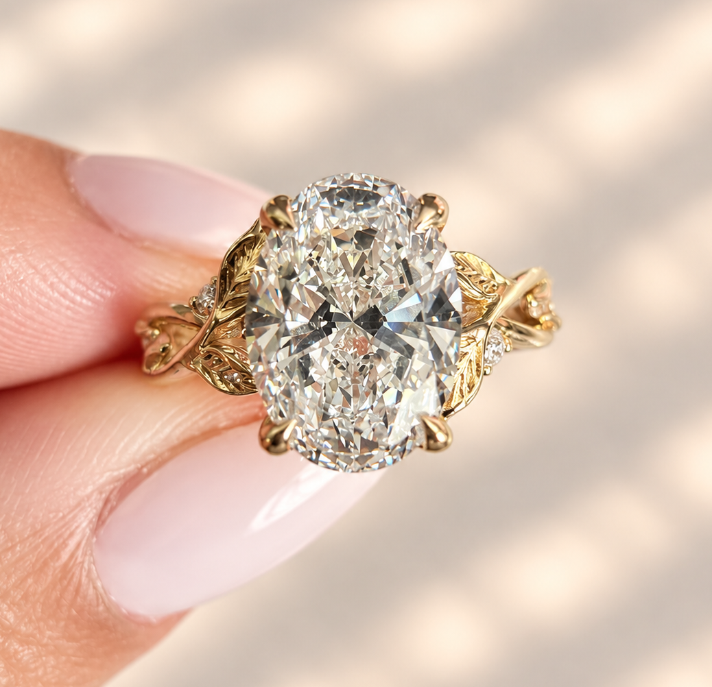 2.17 Carat Oval Cut Nature Inspired Diamond Ring Hidden Halo